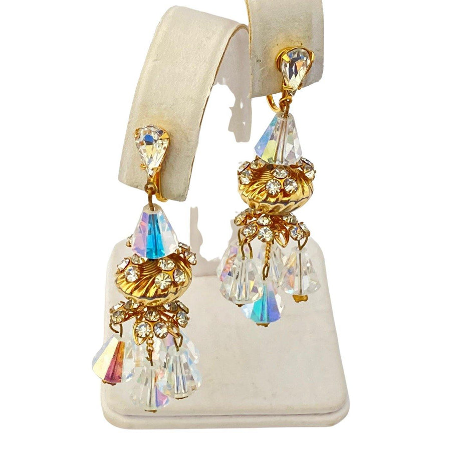 Vintage Aurora Borealis Chandelier Tiered Crystal Statement Earrings by Unsigned Beauty - Vintage Meet Modern Vintage Jewelry - Chicago, Illinois - #oldhollywoodglamour #vintagemeetmodern #designervintage #jewelrybox #antiquejewelry #vintagejewelry