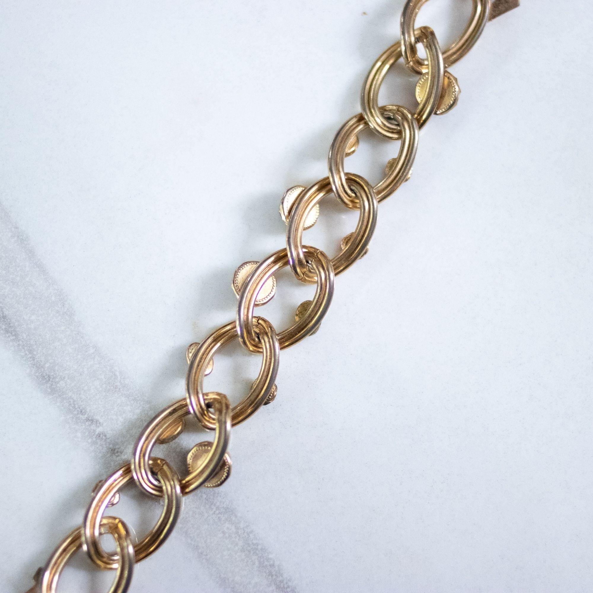 Vintage Marino Chunky Gold Link Bracelet with Colorful Cabochons by Marino - Vintage Meet Modern Vintage Jewelry - Chicago, Illinois - #oldhollywoodglamour #vintagemeetmodern #designervintage #jewelrybox #antiquejewelry #vintagejewelry