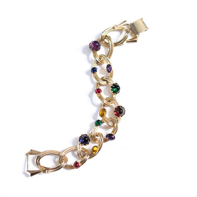 Vintage Marino Chunky Gold Link Bracelet with Colorful Cabochons by Marino - Vintage Meet Modern Vintage Jewelry - Chicago, Illinois - #oldhollywoodglamour #vintagemeetmodern #designervintage #jewelrybox #antiquejewelry #vintagejewelry