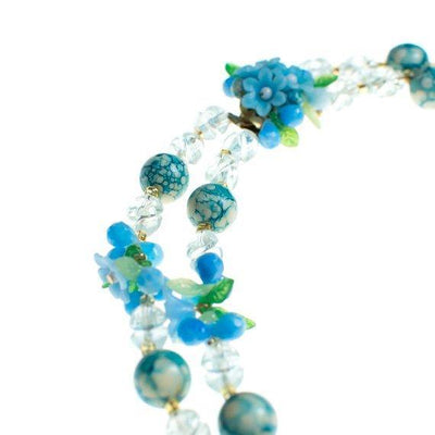 Vintage 1950s Blue and White Crystal Bubble Bead Necklace with Flowers by 1950s - Vintage Meet Modern Vintage Jewelry - Chicago, Illinois - #oldhollywoodglamour #vintagemeetmodern #designervintage #jewelrybox #antiquejewelry #vintagejewelry
