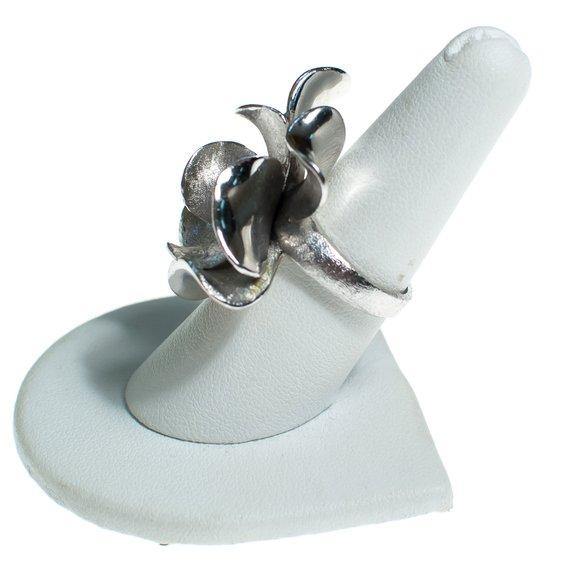 Vintage Silver Flower Statement Ring, Clear Rhinestone Center, Large Silver Flower by 1960s - Vintage Meet Modern Vintage Jewelry - Chicago, Illinois - #oldhollywoodglamour #vintagemeetmodern #designervintage #jewelrybox #antiquejewelry #vintagejewelry