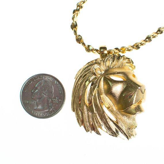 Vintage Gold Lion Pendant Statement Necklace by 1970s - Vintage Meet Modern Vintage Jewelry - Chicago, Illinois - #oldhollywoodglamour #vintagemeetmodern #designervintage #jewelrybox #antiquejewelry #vintagejewelry