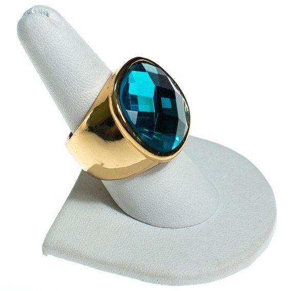 Vintage CN Design Ring, Blue Crystal Statement Ring, Size 8 1/2 by CN - Vintage Meet Modern Vintage Jewelry - Chicago, Illinois - #oldhollywoodglamour #vintagemeetmodern #designervintage #jewelrybox #antiquejewelry #vintagejewelry