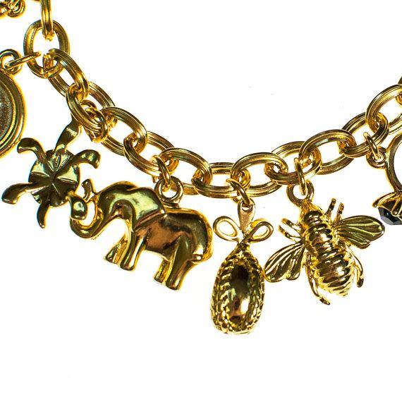 Vintage Joan Rivers Gold Tone Loaded Charm Bracelet by Joan Rivers - Vintage Meet Modern Vintage Jewelry - Chicago, Illinois - #oldhollywoodglamour #vintagemeetmodern #designervintage #jewelrybox #antiquejewelry #vintagejewelry