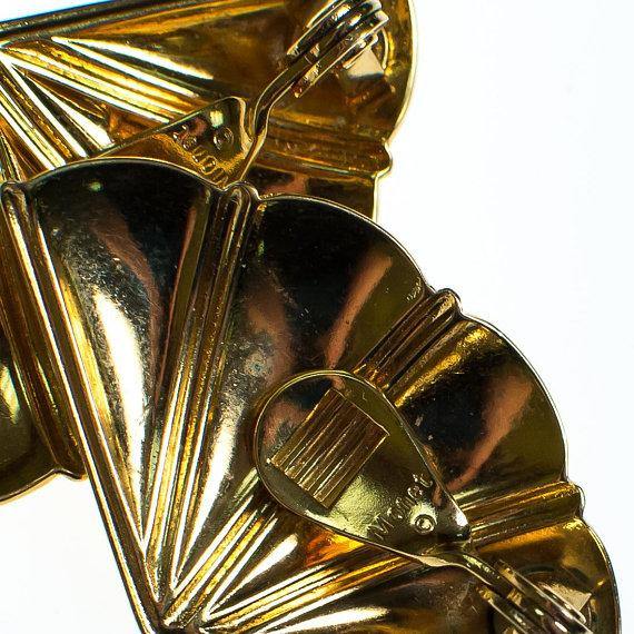 Gold tone Monet Fan Earrings by Monet - Vintage Meet Modern Vintage Jewelry - Chicago, Illinois - #oldhollywoodglamour #vintagemeetmodern #designervintage #jewelrybox #antiquejewelry #vintagejewelry