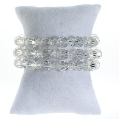 Vintage Triple Strand Faceted Crystal Beaded Bracelet with Silver Paste Rhinestone Clasp by 1950s - Vintage Meet Modern Vintage Jewelry - Chicago, Illinois - #oldhollywoodglamour #vintagemeetmodern #designervintage #jewelrybox #antiquejewelry #vintagejewelry