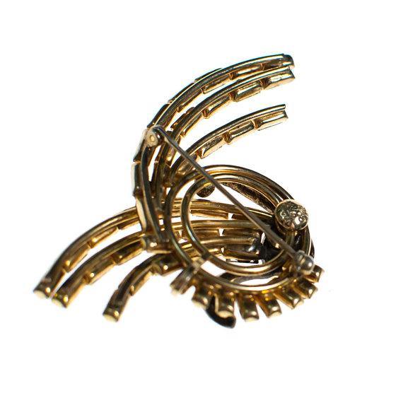 Vintage 1940s Rhinestone Brooch, Pin, Pendant, Blue Rhinestones, Clear Rhinestones, Gold Filled 1/20 12 Kt by 1940s - Vintage Meet Modern Vintage Jewelry - Chicago, Illinois - #oldhollywoodglamour #vintagemeetmodern #designervintage #jewelrybox #antiquejewelry #vintagejewelry