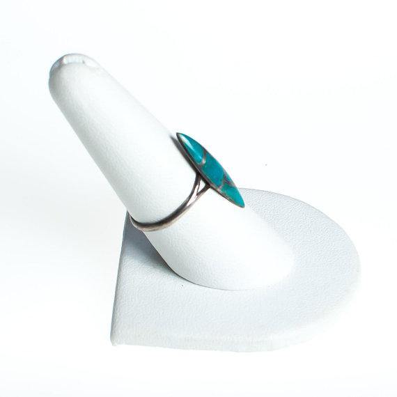 Vintage Turquoise and Sterling Silver Inlay Statement Ring by 1970s - Vintage Meet Modern Vintage Jewelry - Chicago, Illinois - #oldhollywoodglamour #vintagemeetmodern #designervintage #jewelrybox #antiquejewelry #vintagejewelry