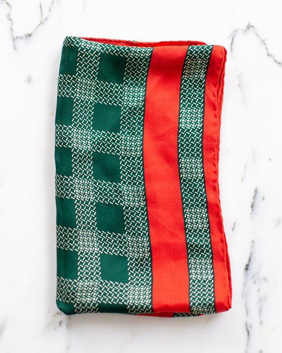 Anne Klein 100% Silk Scarf Red and Green Plaid Houndstooth by Anne Klein - Vintage Meet Modern Vintage Jewelry - Chicago, Illinois - #oldhollywoodglamour #vintagemeetmodern #designervintage #jewelrybox #antiquejewelry #vintagejewelry