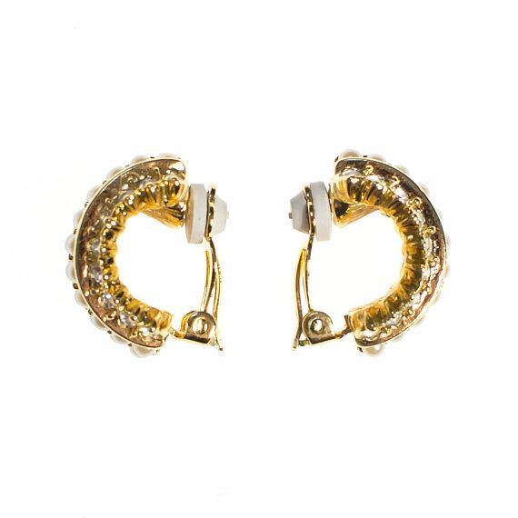 Vintage Joan Rivers Pearl and Rhinestone Half Hoop Earrings, Clip On by Joan Rivers - Vintage Meet Modern Vintage Jewelry - Chicago, Illinois - #oldhollywoodglamour #vintagemeetmodern #designervintage #jewelrybox #antiquejewelry #vintagejewelry
