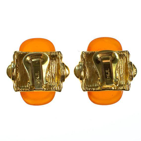 Vintage KJL Orange Lucite Shell Earrings by KJL - Vintage Meet Modern Vintage Jewelry - Chicago, Illinois - #oldhollywoodglamour #vintagemeetmodern #designervintage #jewelrybox #antiquejewelry #vintagejewelry