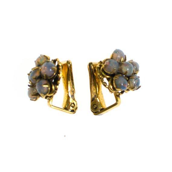 Vintage Petite Opaline Cluster Earrings, Clip On by 1950s - Vintage Meet Modern Vintage Jewelry - Chicago, Illinois - #oldhollywoodglamour #vintagemeetmodern #designervintage #jewelrybox #antiquejewelry #vintagejewelry