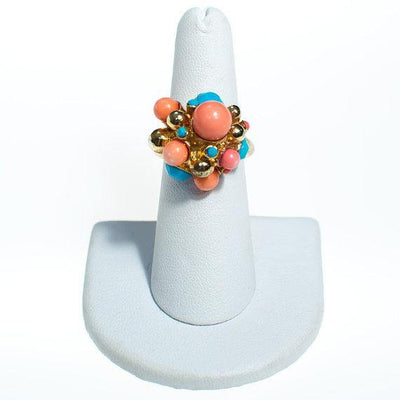 Vintage Coral and Turquoise Bead Statement Ring by 1990s - Vintage Meet Modern Vintage Jewelry - Chicago, Illinois - #oldhollywoodglamour #vintagemeetmodern #designervintage #jewelrybox #antiquejewelry #vintagejewelry