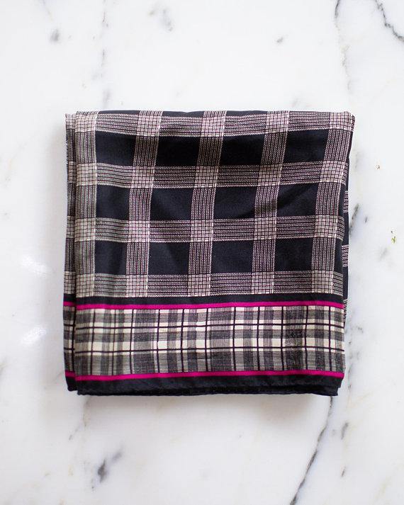 Anne Klein Silk Scarf Black, White, and Pink Checkerboard Pattern by Anne Klein - Vintage Meet Modern Vintage Jewelry - Chicago, Illinois - #oldhollywoodglamour #vintagemeetmodern #designervintage #jewelrybox #antiquejewelry #vintagejewelry