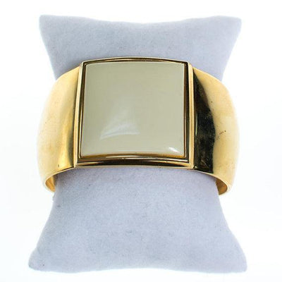 Vintage Avon Wide Gold Cuff Bracelet with Cream Ivory Lucite by Avon - Vintage Meet Modern Vintage Jewelry - Chicago, Illinois - #oldhollywoodglamour #vintagemeetmodern #designervintage #jewelrybox #antiquejewelry #vintagejewelry