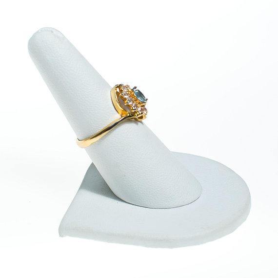 Vintage Blue Topaz Crystal Statement Ring Princess Setting Marquise Cut Center Stone Gold Plated Ring Size 7.25 by 1980s - Vintage Meet Modern Vintage Jewelry - Chicago, Illinois - #oldhollywoodglamour #vintagemeetmodern #designervintage #jewelrybox #antiquejewelry #vintagejewelry