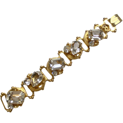 Emerald-Pear-Brilliant Cut Crystal Book Chain Link Statement Bracelet by Vintage Meet Modern  - Vintage Meet Modern Vintage Jewelry - Chicago, Illinois - #oldhollywoodglamour #vintagemeetmodern #designervintage #jewelrybox #antiquejewelry #vintagejewelry