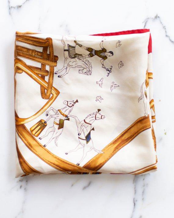 Longchamp Paris Circus Horse and Buckle Silk Scarf by Longchamp - Vintage Meet Modern Vintage Jewelry - Chicago, Illinois - #oldhollywoodglamour #vintagemeetmodern #designervintage #jewelrybox #antiquejewelry #vintagejewelry