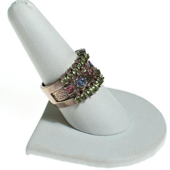 Vintage Sterling Silver Band Ring with Blue, Pink and  Green Topaz by 1980s - Vintage Meet Modern Vintage Jewelry - Chicago, Illinois - #oldhollywoodglamour #vintagemeetmodern #designervintage #jewelrybox #antiquejewelry #vintagejewelry