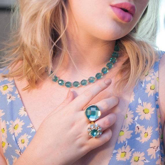 Vintage 1960's Blue Crystal Cocktail Ring, Adjustable Band by 1960s - Vintage Meet Modern Vintage Jewelry - Chicago, Illinois - #oldhollywoodglamour #vintagemeetmodern #designervintage #jewelrybox #antiquejewelry #vintagejewelry