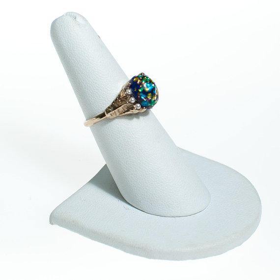 Vintage Blue Dragons Breath Opaline Statement Ring by 1960s - Vintage Meet Modern Vintage Jewelry - Chicago, Illinois - #oldhollywoodglamour #vintagemeetmodern #designervintage #jewelrybox #antiquejewelry #vintagejewelry