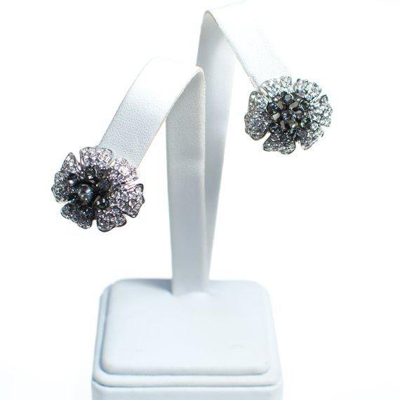 Vintage Nolan Miller Black Diamond and Diamante Crystal Camelia Statement Earrings, Clip On by Nolan Miller - Vintage Meet Modern Vintage Jewelry - Chicago, Illinois - #oldhollywoodglamour #vintagemeetmodern #designervintage #jewelrybox #antiquejewelry #vintagejewelry