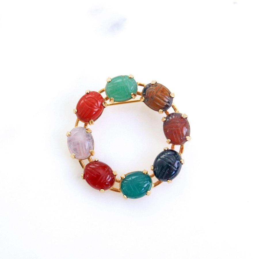 Vintage Semi Precious Gemstone Scarab Brooch by Unsigned Beauty - Vintage Meet Modern Vintage Jewelry - Chicago, Illinois - #oldhollywoodglamour #vintagemeetmodern #designervintage #jewelrybox #antiquejewelry #vintagejewelry