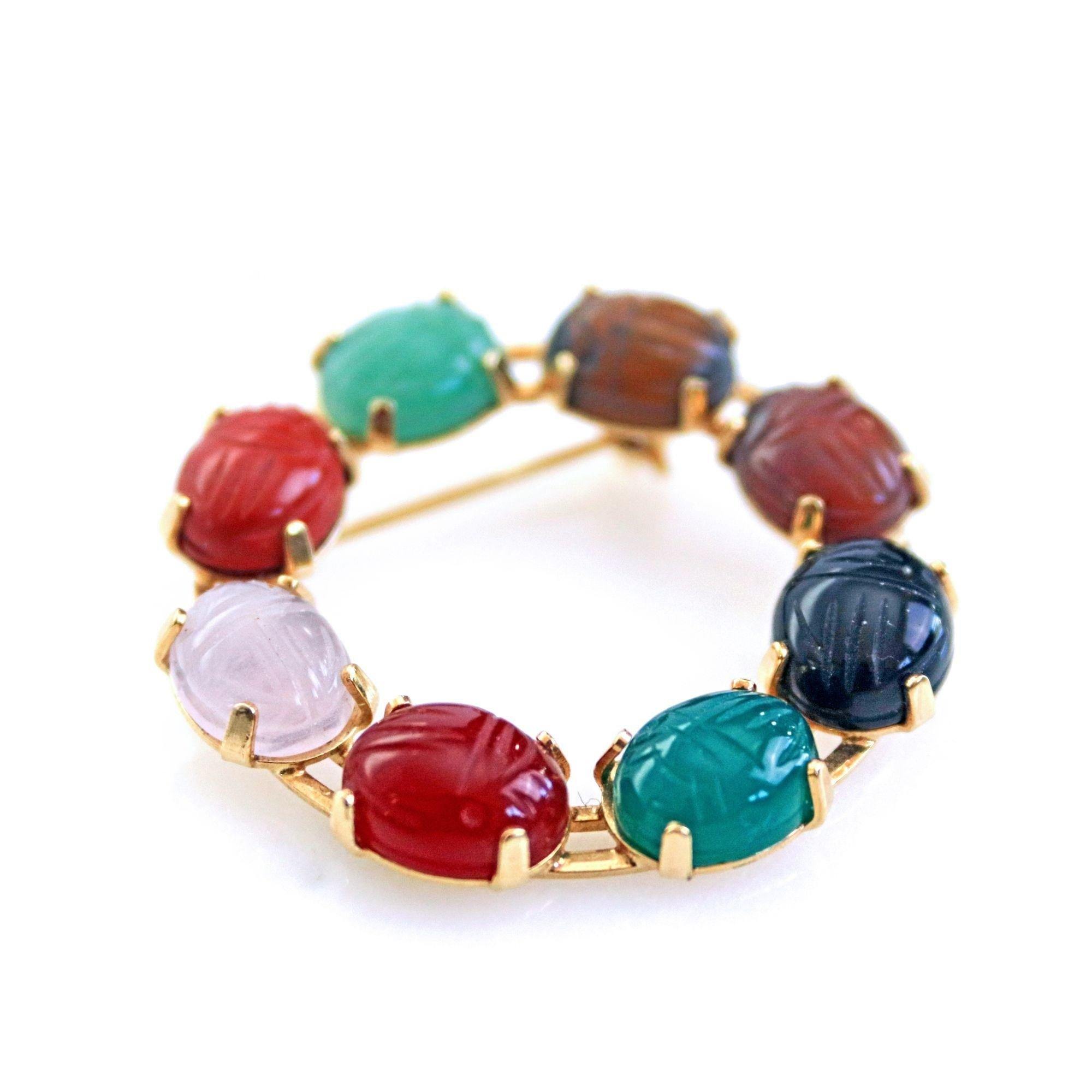 Vintage Semi Precious Gemstone Scarab Brooch by Unsigned Beauty - Vintage Meet Modern Vintage Jewelry - Chicago, Illinois - #oldhollywoodglamour #vintagemeetmodern #designervintage #jewelrybox #antiquejewelry #vintagejewelry