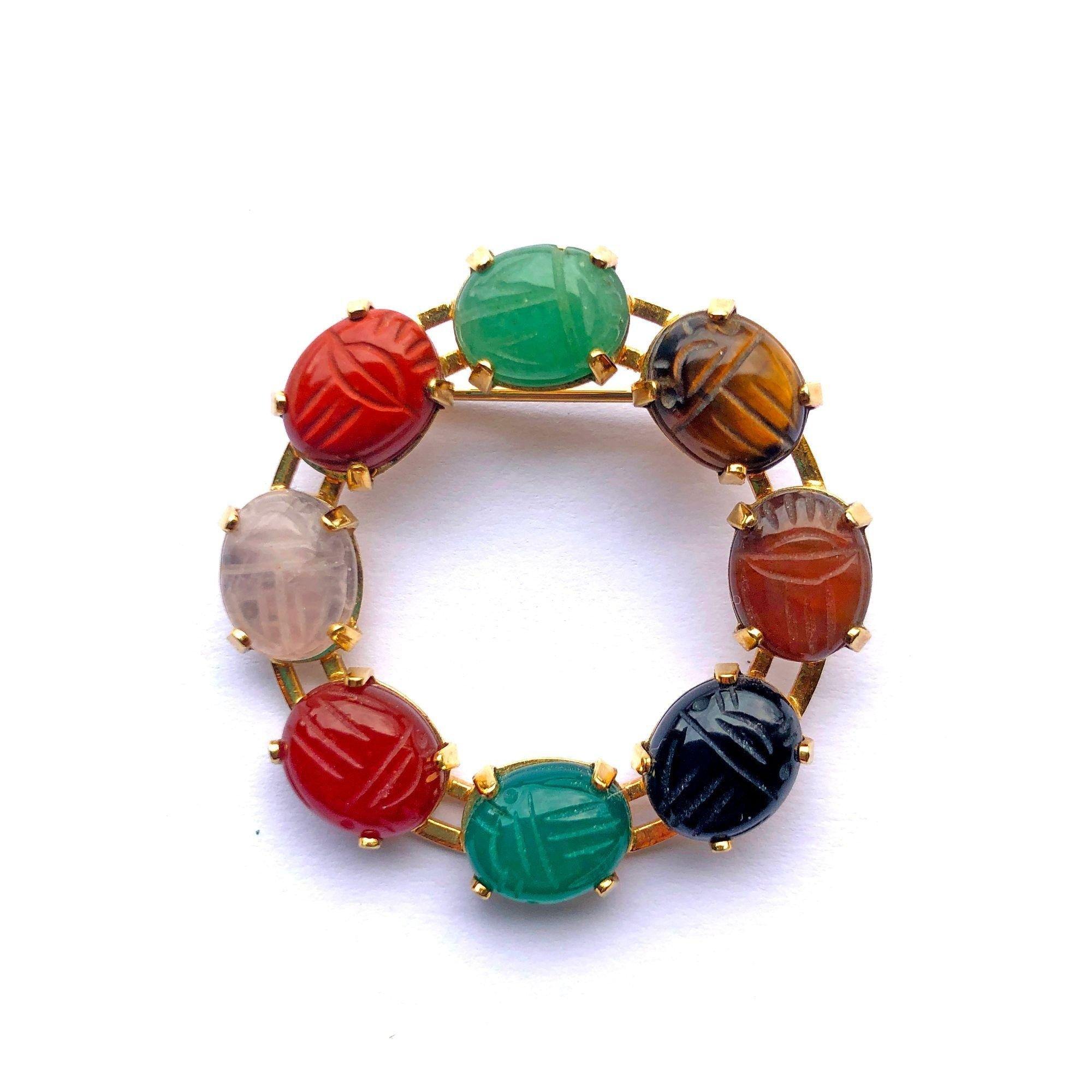Vintage Semi Precious Gemstone Scarab Brooch by Unsigned Beauty - Vintage Meet Modern Vintage Jewelry - Chicago, Illinois - #oldhollywoodglamour #vintagemeetmodern #designervintage #jewelrybox #antiquejewelry #vintagejewelry