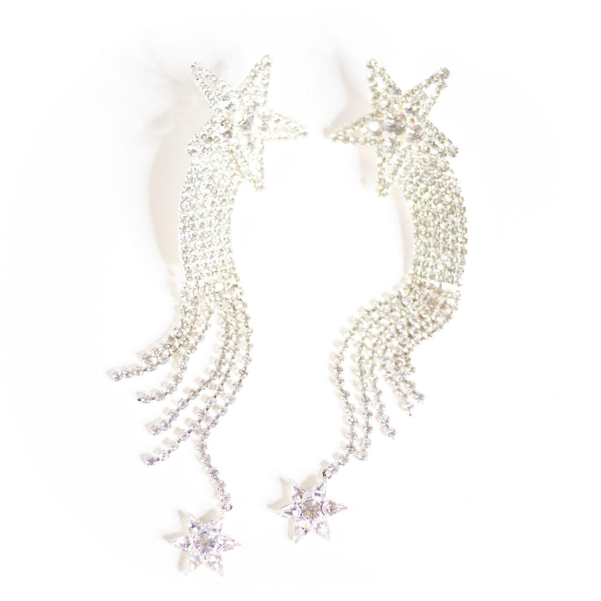 White Rhinestone Shooting  Star Statement Earrings
