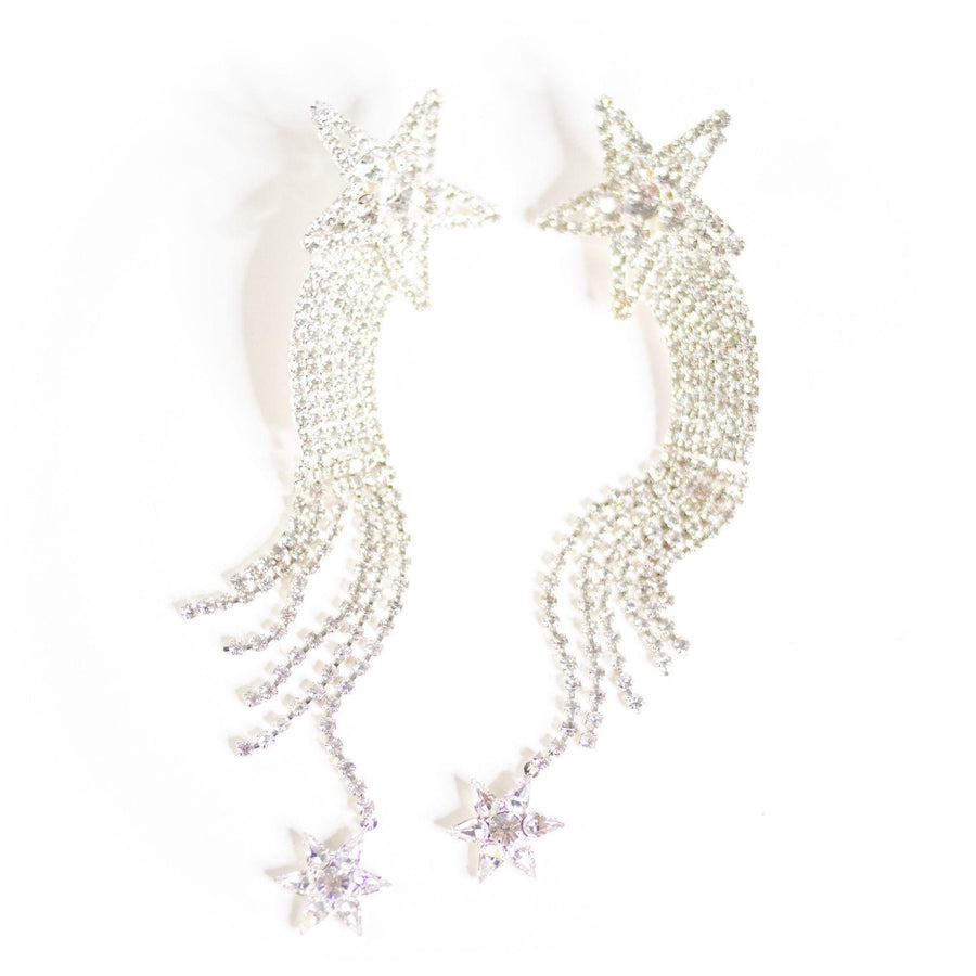 White Rhinestone Shooting  Star Statement Earrings by Unsigned Beauty - Vintage Meet Modern Vintage Jewelry - Chicago, Illinois - #oldhollywoodglamour #vintagemeetmodern #designervintage #jewelrybox #antiquejewelry #vintagejewelry