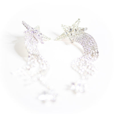 White Rhinestone Shooting  Star Statement Earrings by Unsigned Beauty - Vintage Meet Modern Vintage Jewelry - Chicago, Illinois - #oldhollywoodglamour #vintagemeetmodern #designervintage #jewelrybox #antiquejewelry #vintagejewelry