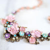 Vintage Porcelain Pink Rose Necklace with Glass Beads and Rhinestones by Unsigned Beauty - Vintage Meet Modern Vintage Jewelry - Chicago, Illinois - #oldhollywoodglamour #vintagemeetmodern #designervintage #jewelrybox #antiquejewelry #vintagejewelry