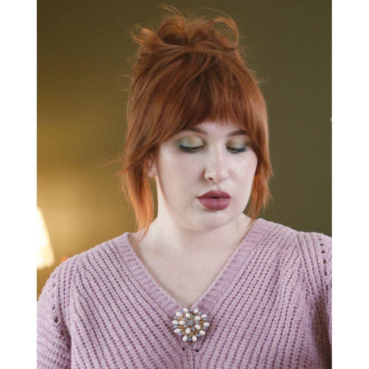 Vintage Milk Glass and Blue Rhinestone Pinwheel Brooch by Unsigned Beauty - Vintage Meet Modern Vintage Jewelry - Chicago, Illinois - #oldhollywoodglamour #vintagemeetmodern #designervintage #jewelrybox #antiquejewelry #vintagejewelry