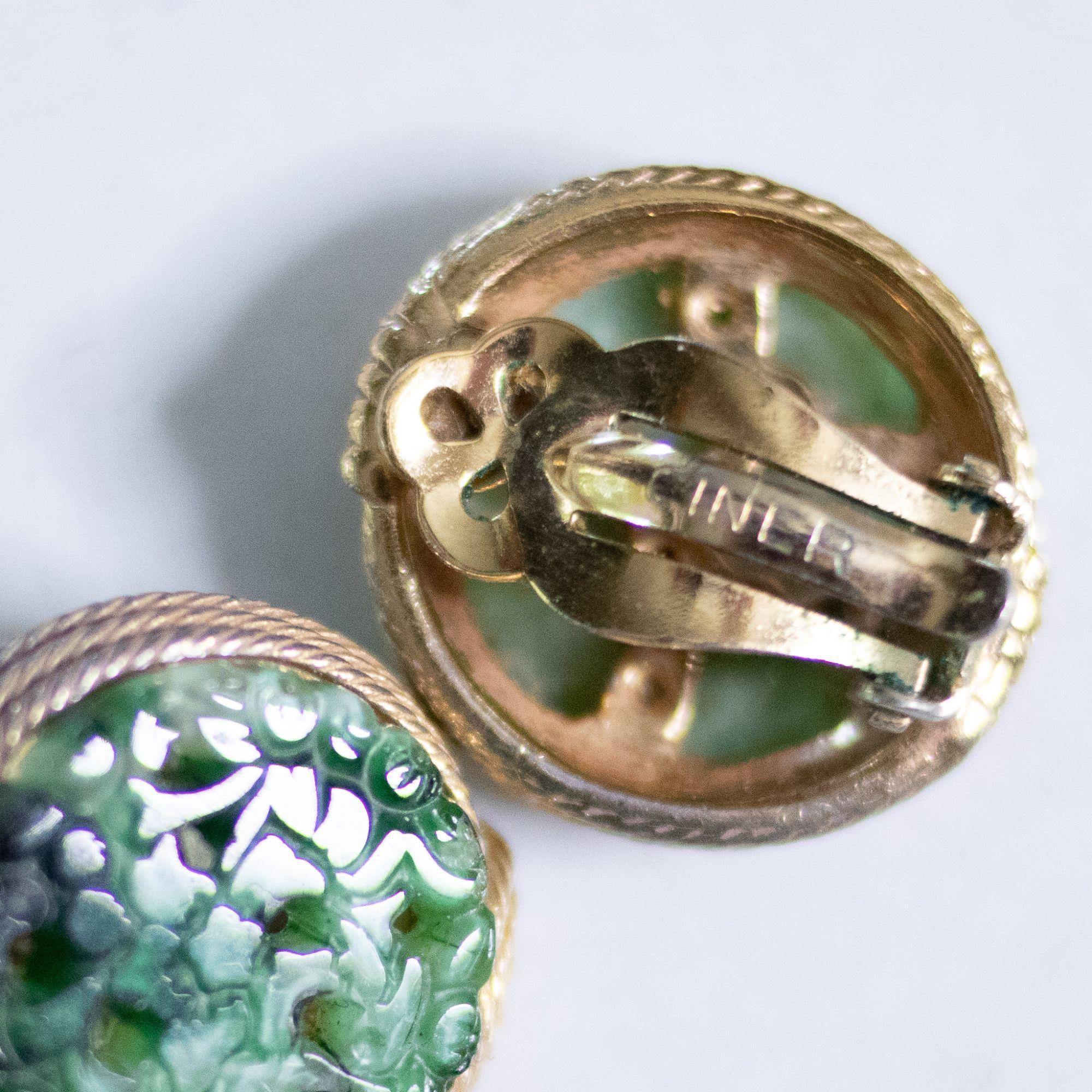 Vintage Ciner Carved Jade Glass Earrings by Ciner - Vintage Meet Modern Vintage Jewelry - Chicago, Illinois - #oldhollywoodglamour #vintagemeetmodern #designervintage #jewelrybox #antiquejewelry #vintagejewelry