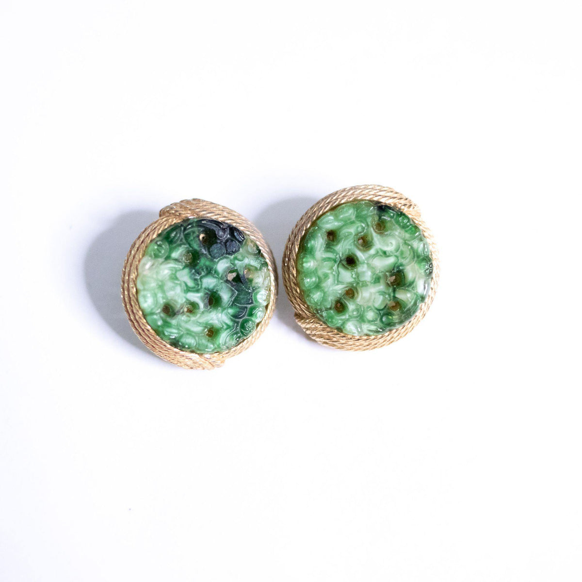 Vintage Ciner Carved Jade Glass Earrings