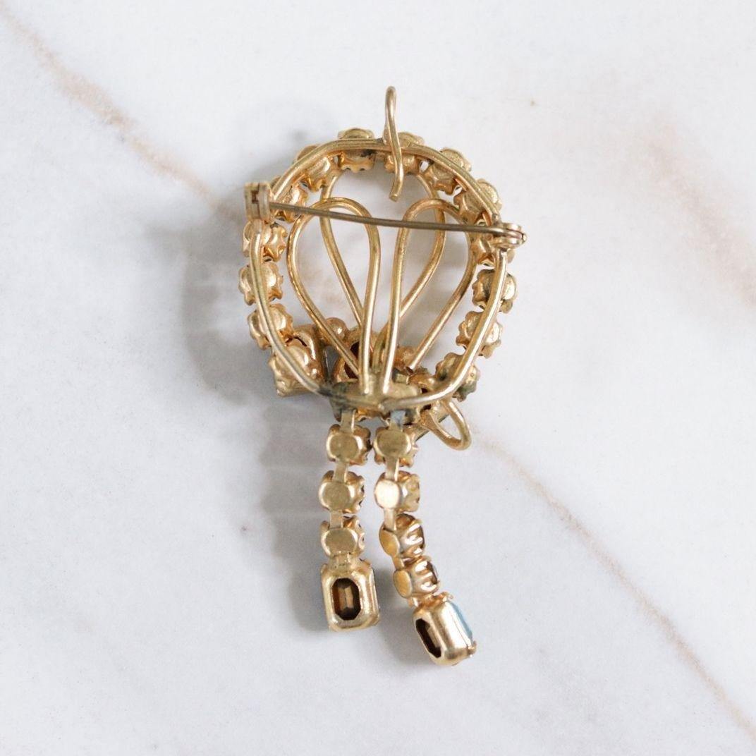Vintage Blue and Diamante Rhinestone Tassel Brooch by Unsigned Beauty - Vintage Meet Modern Vintage Jewelry - Chicago, Illinois - #oldhollywoodglamour #vintagemeetmodern #designervintage #jewelrybox #antiquejewelry #vintagejewelry