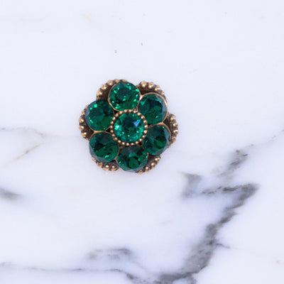 Vintage Coro Emerald Green Rhinestone Petite Medallion Brooch by Coro - Vintage Meet Modern Vintage Jewelry - Chicago, Illinois - #oldhollywoodglamour #vintagemeetmodern #designervintage #jewelrybox #antiquejewelry #vintagejewelry