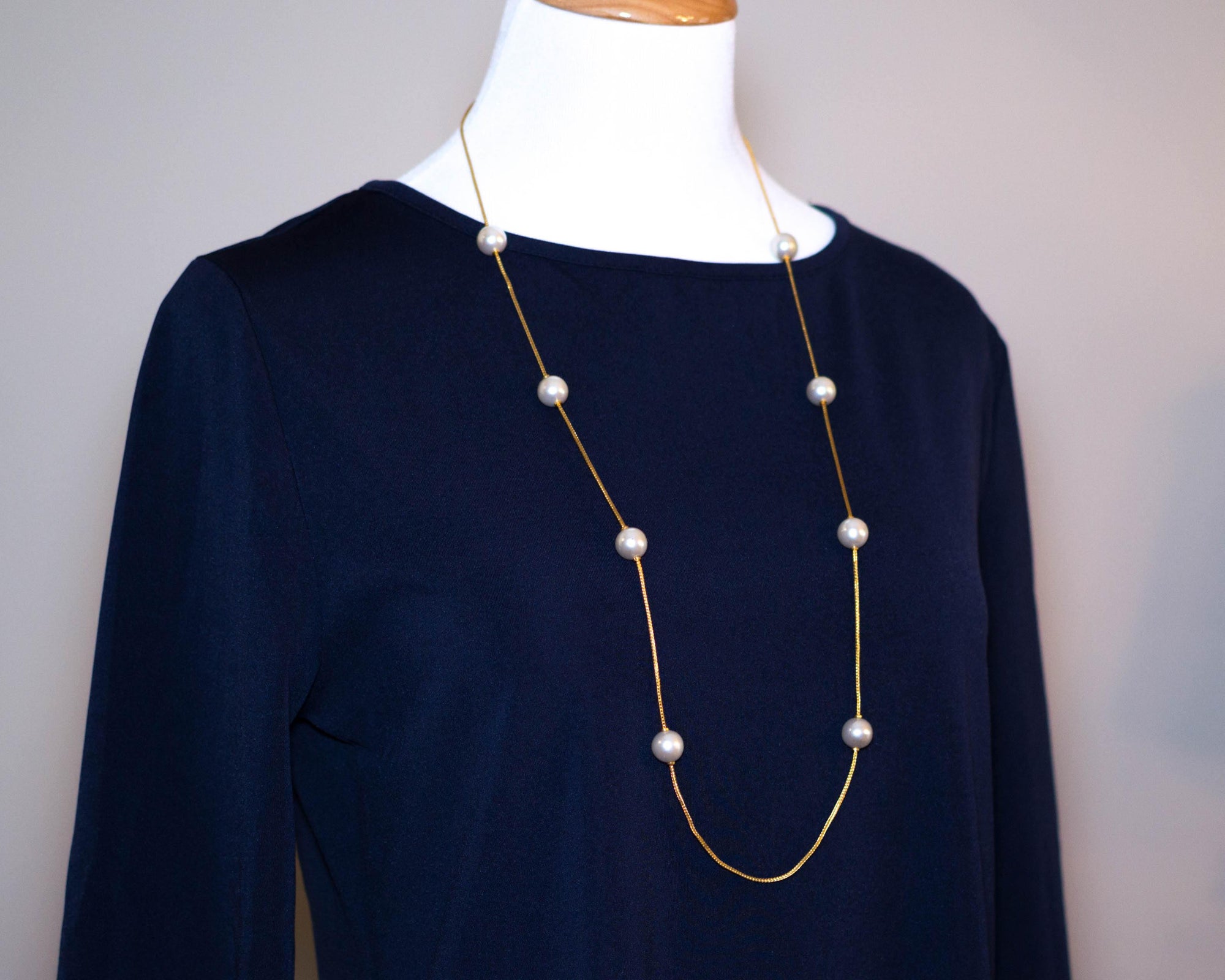 Napier Gold Chain Necklace with Pearl Stations by Napier - Vintage Meet Modern Vintage Jewelry - Chicago, Illinois - #oldhollywoodglamour #vintagemeetmodern #designervintage #jewelrybox #antiquejewelry #vintagejewelry