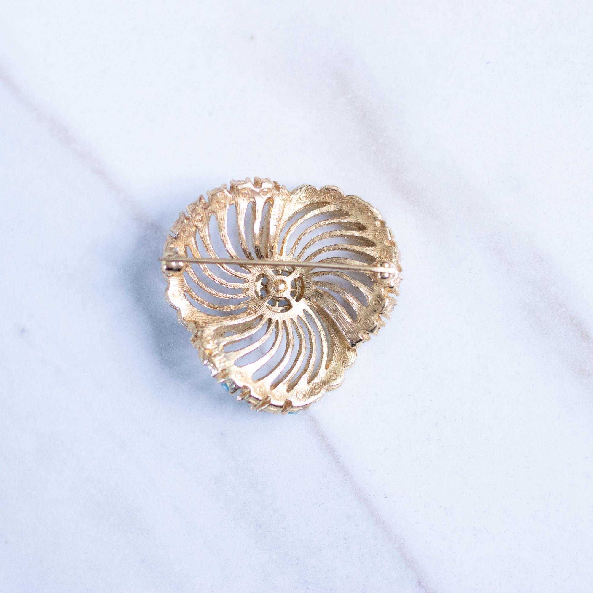 Vintage Ciner Flower Brooch with Turquoise, Ruby, and Diamante Crystals by Ciner - Vintage Meet Modern Vintage Jewelry - Chicago, Illinois - #oldhollywoodglamour #vintagemeetmodern #designervintage #jewelrybox #antiquejewelry #vintagejewelry