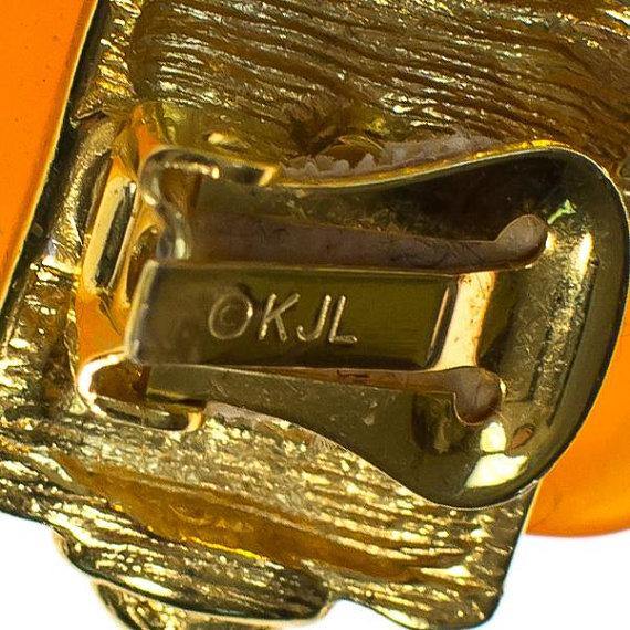Vintage KJL Orange Lucite Shell Earrings by KJL - Vintage Meet Modern Vintage Jewelry - Chicago, Illinois - #oldhollywoodglamour #vintagemeetmodern #designervintage #jewelrybox #antiquejewelry #vintagejewelry