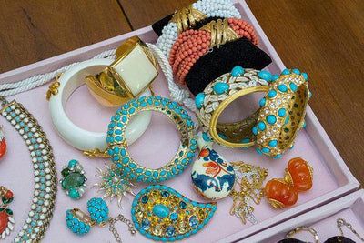 Vintage Turquoise Cabochon Bangle Bracelet, 1960s by 1960s - Vintage Meet Modern Vintage Jewelry - Chicago, Illinois - #oldhollywoodglamour #vintagemeetmodern #designervintage #jewelrybox #antiquejewelry #vintagejewelry