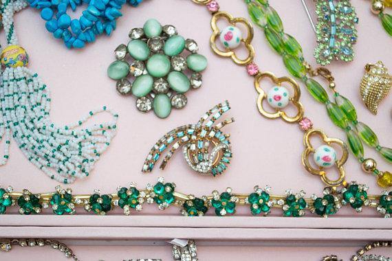 Vintage 1940s Rhinestone Brooch, Pin, Pendant, Blue Rhinestones, Clear Rhinestones, Gold Filled 1/20 12 Kt by 1940s - Vintage Meet Modern Vintage Jewelry - Chicago, Illinois - #oldhollywoodglamour #vintagemeetmodern #designervintage #jewelrybox #antiquejewelry #vintagejewelry