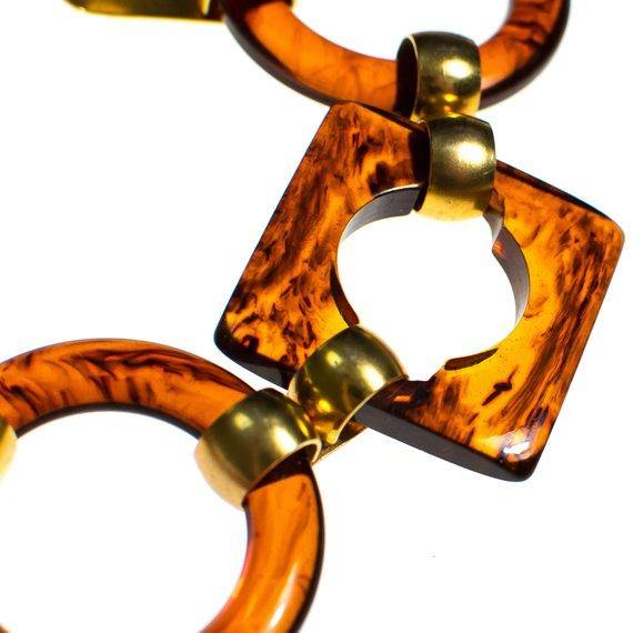 Vintage Yves St. Laurent Vintage Faux Tortoise Necklace, Belt  Gold Tone, Brown Lucite Squares and Circles by Yves St. Laurent - Vintage Meet Modern Vintage Jewelry - Chicago, Illinois - #oldhollywoodglamour #vintagemeetmodern #designervintage #jewelrybox #antiquejewelry #vintagejewelry
