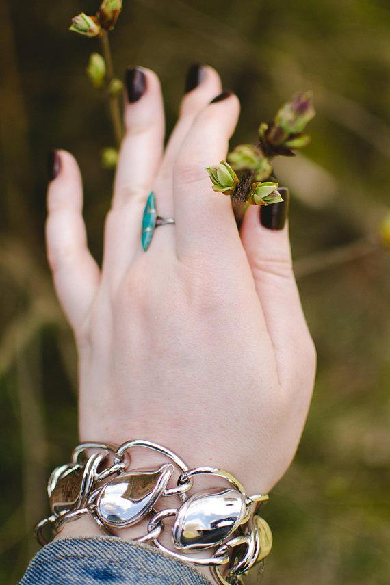 Vintage Turquoise and Sterling Silver Inlay Statement Ring by 1970s - Vintage Meet Modern Vintage Jewelry - Chicago, Illinois - #oldhollywoodglamour #vintagemeetmodern #designervintage #jewelrybox #antiquejewelry #vintagejewelry