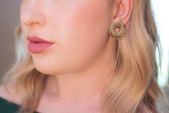 Vintage Brushed Gold Winnard Knot Style Earrings by 1960s - Vintage Meet Modern Vintage Jewelry - Chicago, Illinois - #oldhollywoodglamour #vintagemeetmodern #designervintage #jewelrybox #antiquejewelry #vintagejewelry