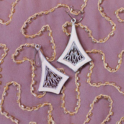 Vintage Enamel and Silver Filigree Drop Earrings, Pierced, Dangling, Drop by 1970s - Vintage Meet Modern Vintage Jewelry - Chicago, Illinois - #oldhollywoodglamour #vintagemeetmodern #designervintage #jewelrybox #antiquejewelry #vintagejewelry