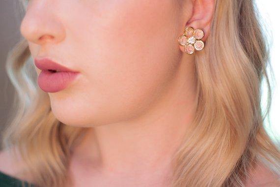 Vintage Bezel Set Clear Crystal Flower Earrings by Bezel - Vintage Meet Modern Vintage Jewelry - Chicago, Illinois - #oldhollywoodglamour #vintagemeetmodern #designervintage #jewelrybox #antiquejewelry #vintagejewelry