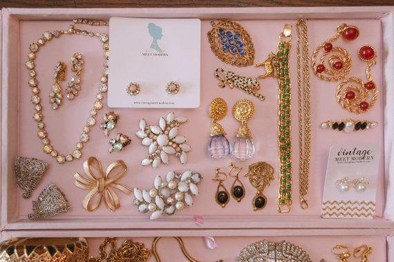 Vintage Avon Gold Scroll Statement Earrings with Carnelian Lucite Cabochons by Avon - Vintage Meet Modern Vintage Jewelry - Chicago, Illinois - #oldhollywoodglamour #vintagemeetmodern #designervintage #jewelrybox #antiquejewelry #vintagejewelry