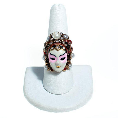 Vintage Asian Goddess Princess Mask Ring with Rhinestones and Pearls by 1990s - Vintage Meet Modern Vintage Jewelry - Chicago, Illinois - #oldhollywoodglamour #vintagemeetmodern #designervintage #jewelrybox #antiquejewelry #vintagejewelry